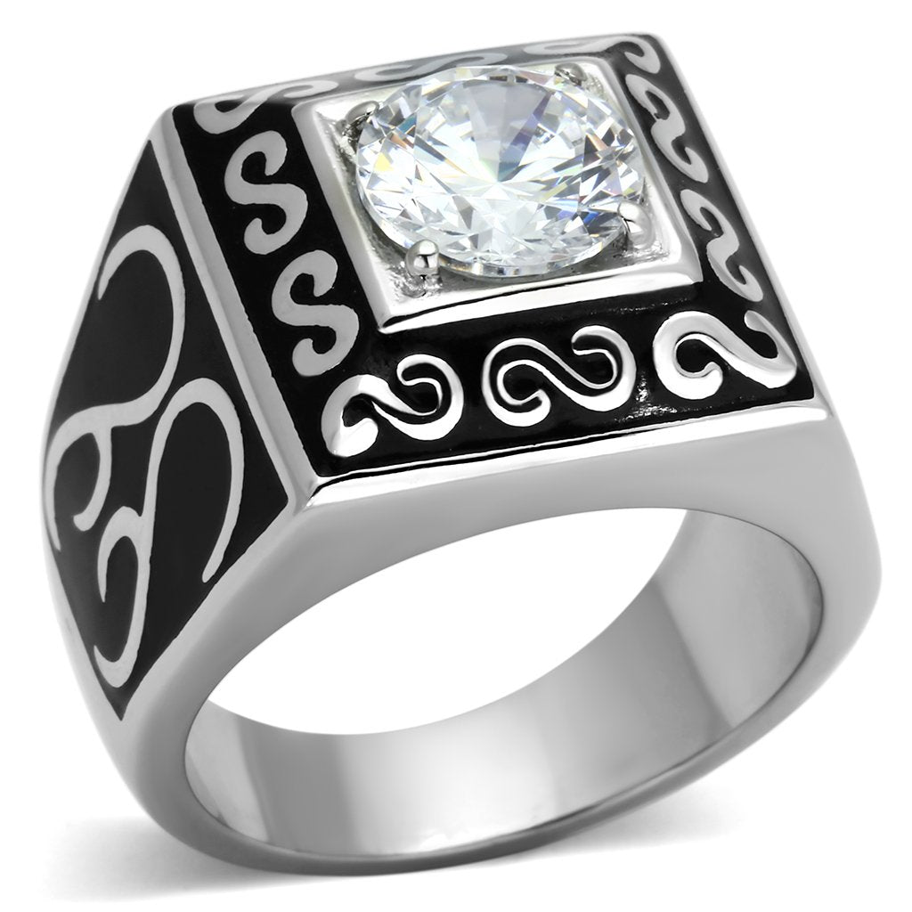 JCE1050 High polished (no plating) Stainless Steel Ring with AAA Grade CZ  in Clear