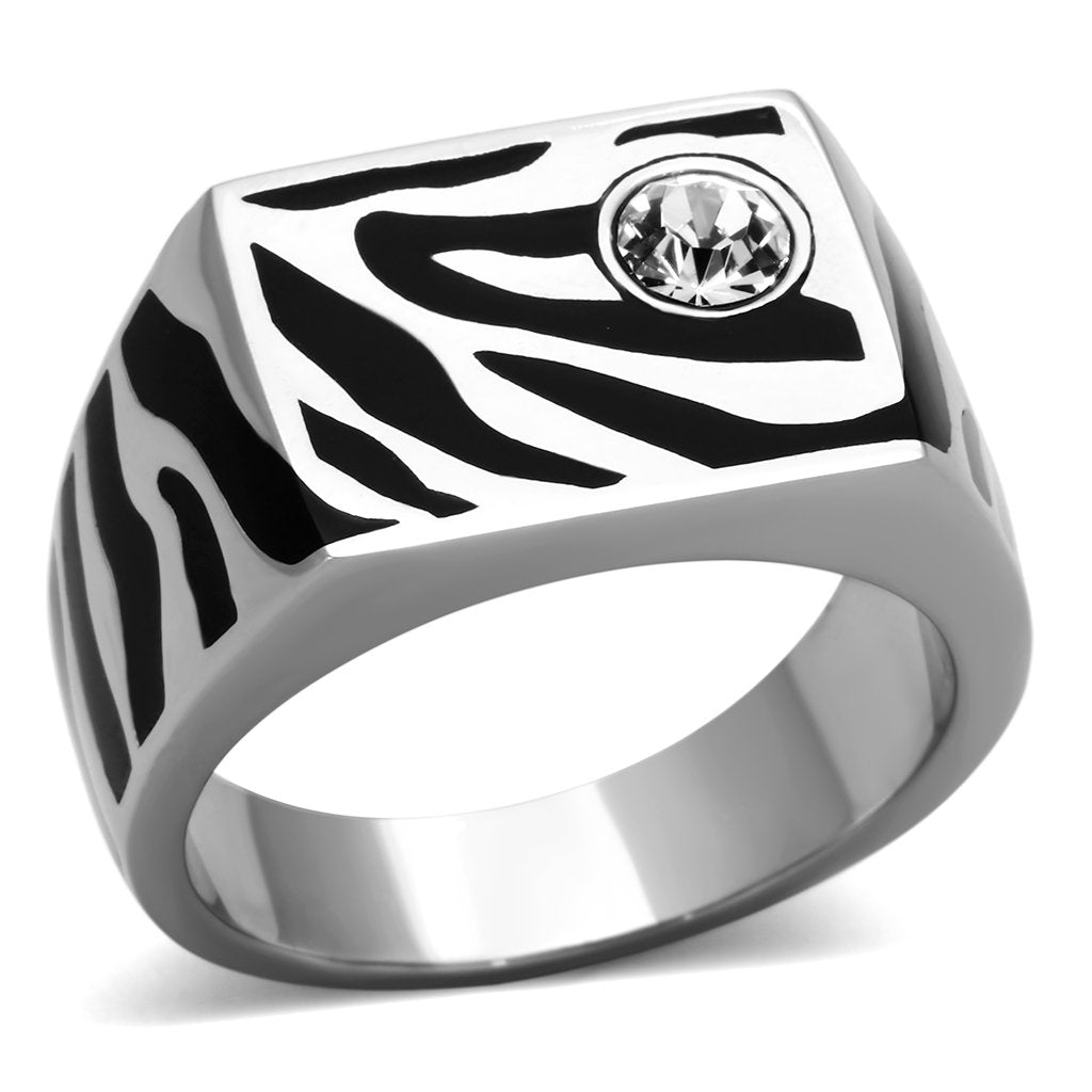 JCE1054 High polished (no plating) Stainless Steel Ring with Top Grade Crystal  in Clear