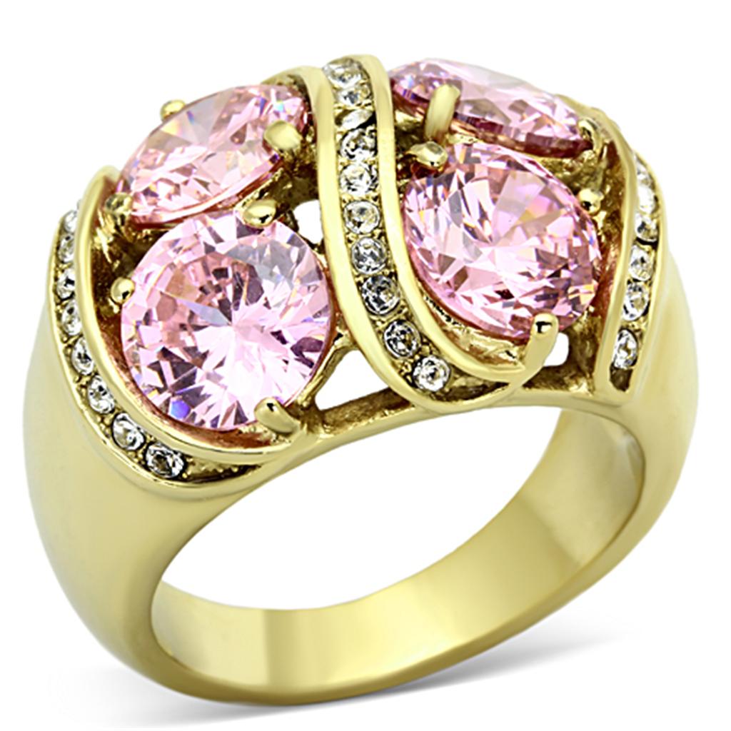 JCE1099 IP Gold(Ion Plating) Stainless Steel Ring with AAA Grade CZ  in Rose