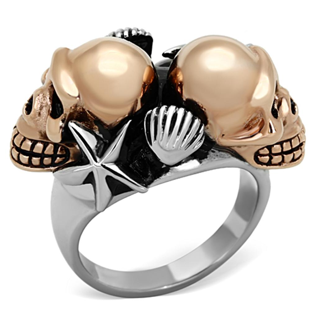 JCE1119 Two-Tone IP Rose Gold Stainless Steel Ring with Epoxy  in Jet