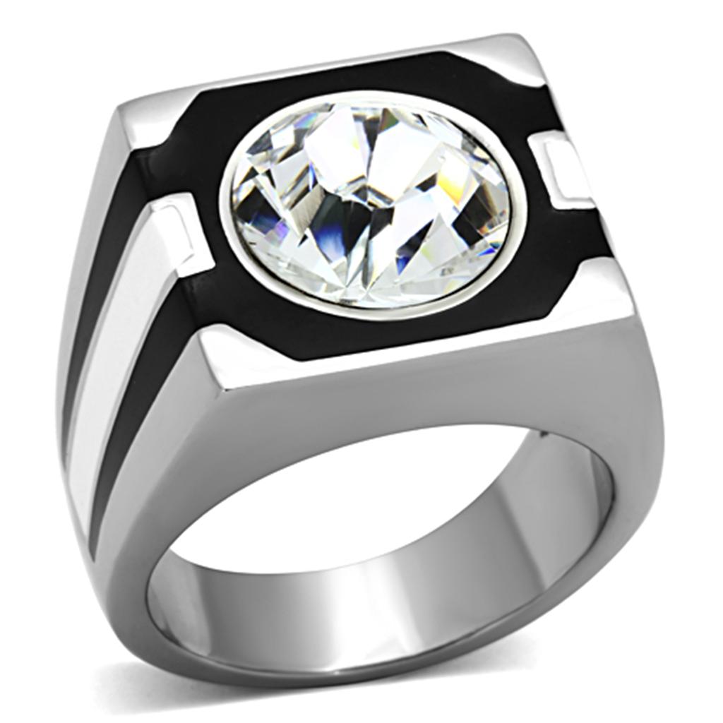 JCE1181 High polished (no plating) Stainless Steel Ring with Top Grade Crystal  in Clear