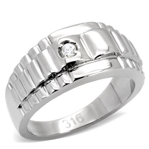 JCE120 High polished (no plating) Stainless Steel Ring with AAA Grade CZ  in Clear