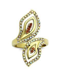 JCE1289 IP Gold(Ion Plating) Stainless Steel Ring with Top Grade Crystal  in Multi Color