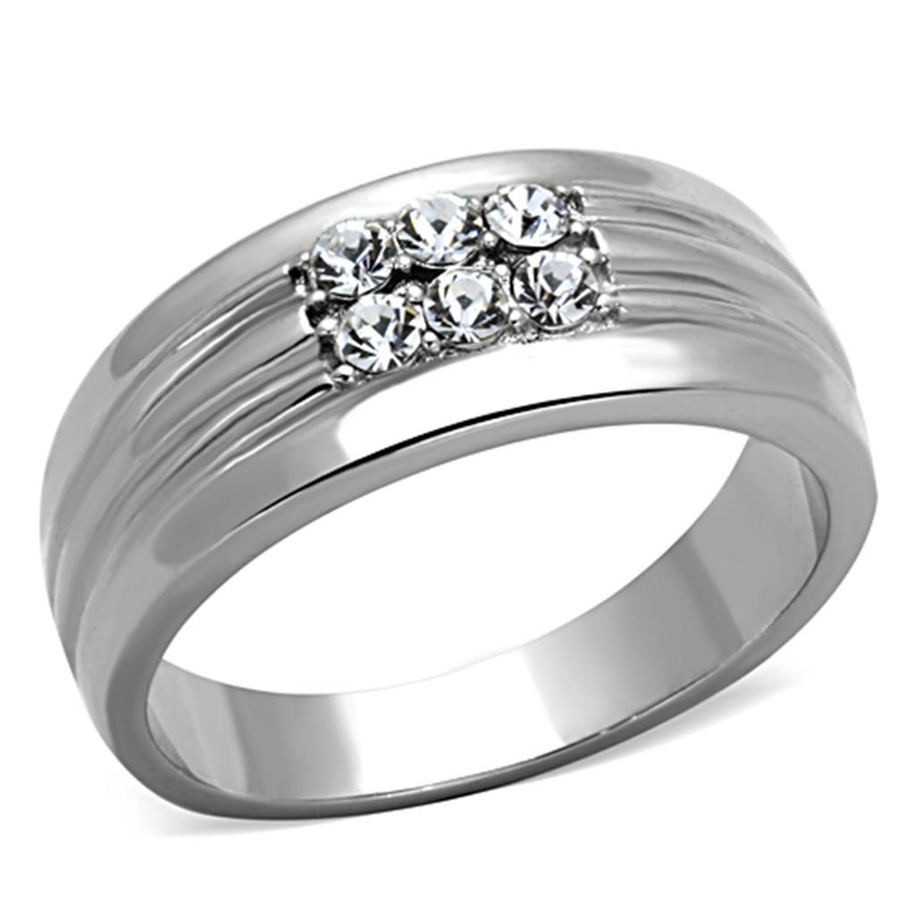 JCE1357 High polished (no plating) Stainless Steel Ring with Top Grade Crystal  in Clear