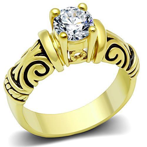 JCE1377 IP Gold(Ion Plating) Stainless Steel Ring with AAA Grade CZ  in Clear