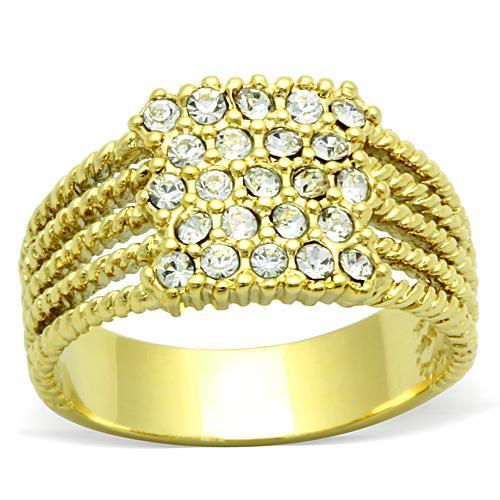 JCE1400 IP Gold(Ion Plating) Stainless Steel Ring with Top Grade Crystal  in Clear