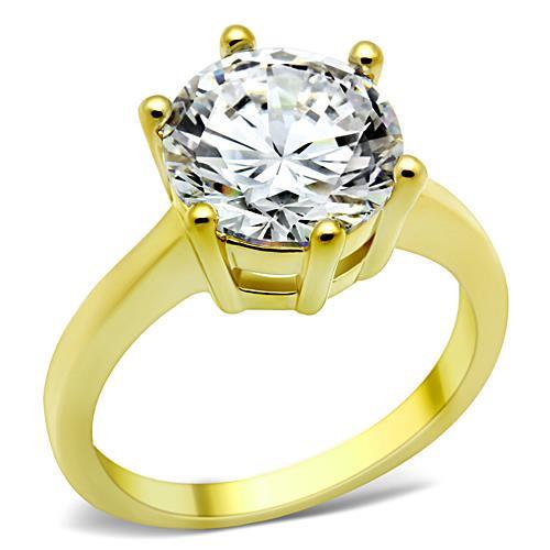 JCE1407 IP Gold(Ion Plating) Stainless Steel Ring with AAA Grade CZ  in Clear