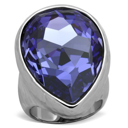 JCE1426 High polished (no plating) Stainless Steel Ring with Top Grade Crystal  in Tanzanite