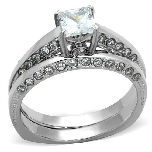 JCE1435 High polished (no plating) Stainless Steel Ring with AAA Grade CZ  in Clear