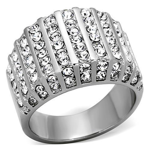 JCE1447 High polished (no plating) Stainless Steel Ring with Top Grade Crystal  in Clear