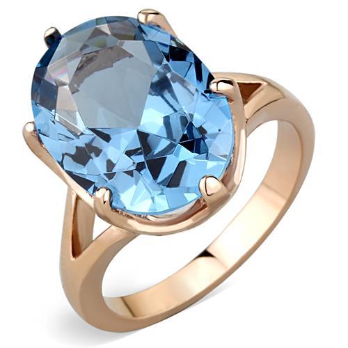 JCE1484 IP Rose Gold(Ion Plating) Stainless Steel Ring with Synthetic Spinel in London Blue