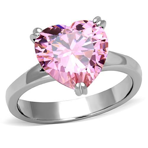 JCE1513 High polished (no plating) Stainless Steel Ring with AAA Grade CZ  in Rose