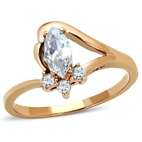 JCE1590 IP Rose Gold(Ion Plating) Stainless Steel Ring with AAA Grade CZ  in Clear