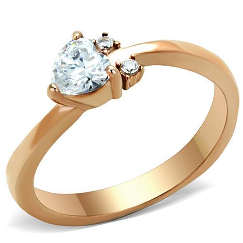 JCE1591 IP Rose Gold(Ion Plating) Stainless Steel Ring with AAA Grade CZ  in Clear