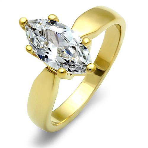 JCE1673 IP Gold(Ion Plating) Stainless Steel Ring with AAA Grade CZ  in Clear
