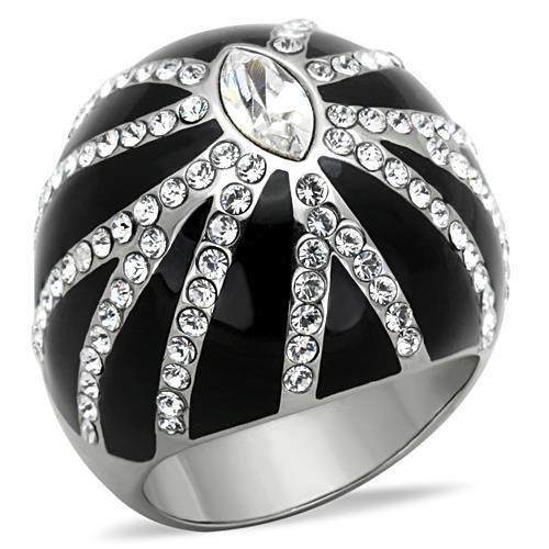 JCE1679 High polished (no plating) Stainless Steel Ring with Top Grade Crystal  in Clear