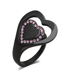 JCE1737 IP Black(Ion Plating) Stainless Steel Ring with Top Grade Crystal  in Light Rose