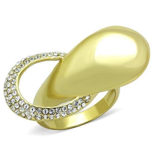 JCE1782 IP Gold(Ion Plating) Stainless Steel Ring with Top Grade Crystal  in Clear