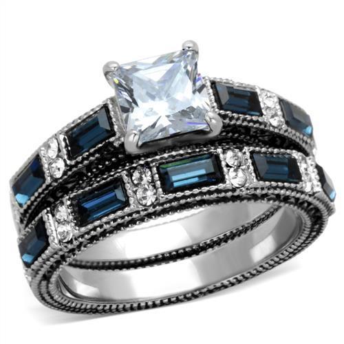 JCE1829 High polished (no plating) Stainless Steel Ring with AAA Grade CZ  in Clear