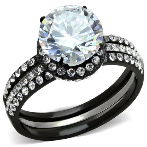 JCE1870 Two-Tone IP Black (Ion Plating) Stainless Steel Ring with AAA Grade CZ  in Clear