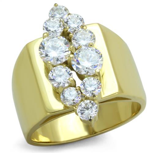 JCE1879 IP Gold(Ion Plating) Stainless Steel Ring with AAA Grade CZ  in Clear