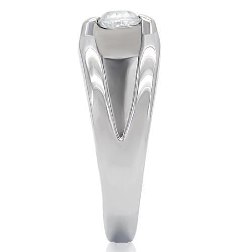 JCE190 High polished (no plating) Stainless Steel Ring with AAA Grade CZ  in Clear