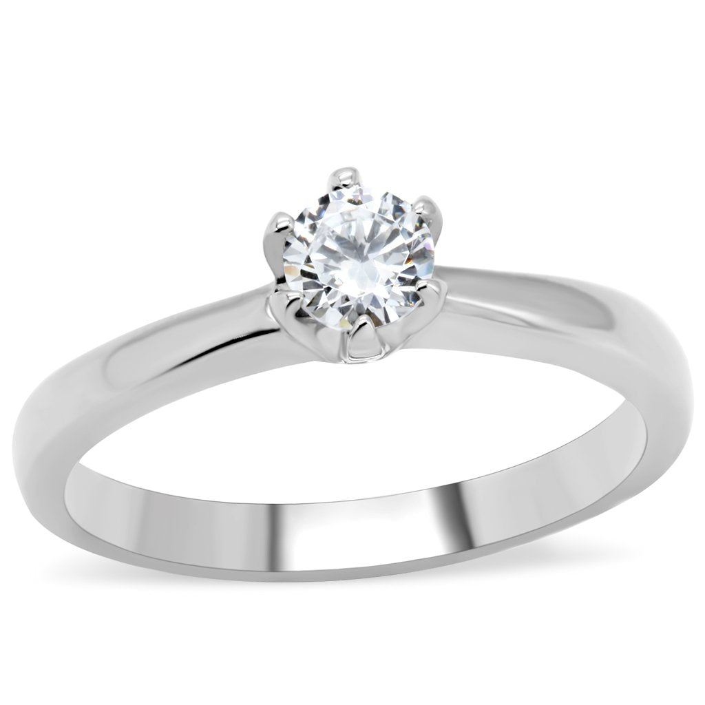 JCE203 High polished (no plating) Stainless Steel Ring with AAA Grade CZ  in Clear