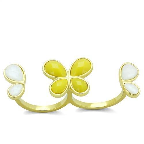 JCE2101 IP Gold(Ion Plating) Stainless Steel Ring with Synthetic Synthetic Stone in Citrine Yellow