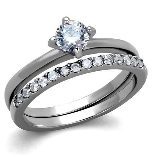 JCE2115 High polished (no plating) Stainless Steel Ring with AAA Grade CZ  in Clear
