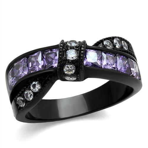 JCE2140 IP Black(Ion Plating) Stainless Steel Ring with AAA Grade CZ  in Amethyst