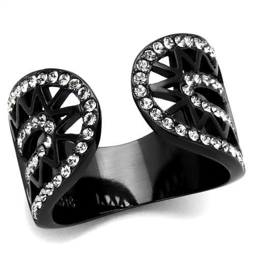 JCE2166 IP Black(Ion Plating) Stainless Steel Ring with Top Grade Crystal  in Black Diamond