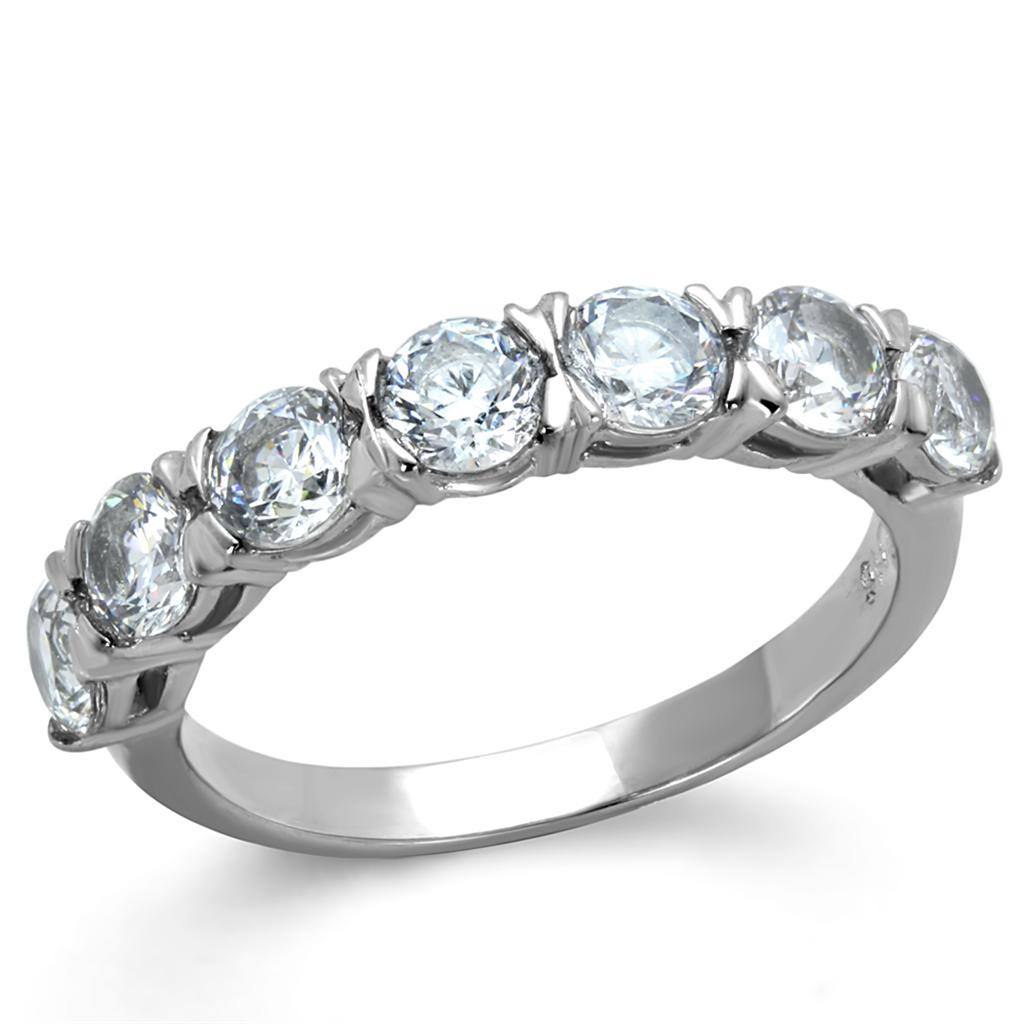 JCE2182 High polished (no plating) Stainless Steel Ring with AAA Grade CZ  in Clear