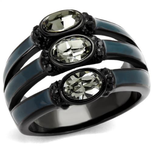 JCE2214 IP Black(Ion Plating) Stainless Steel Ring with Top Grade Crystal  in Black Diamond