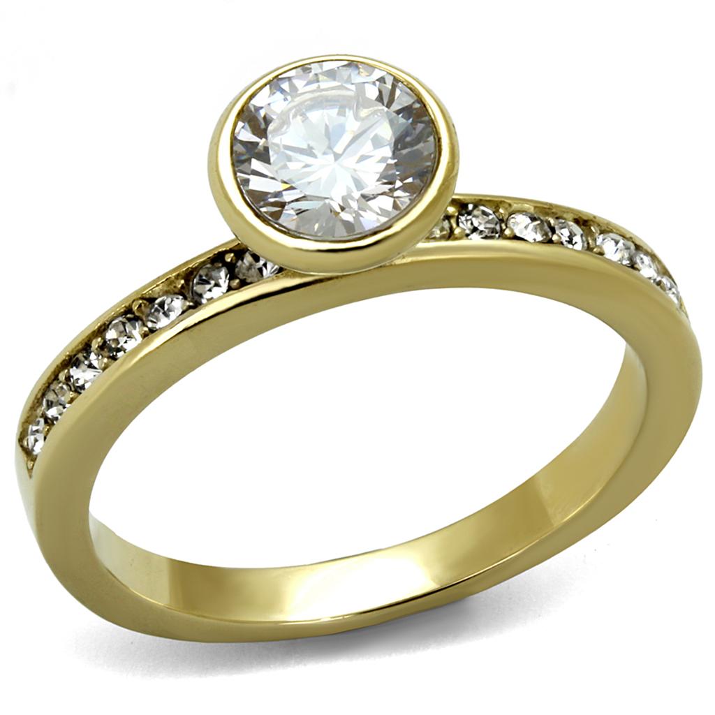 JCE2254 IP Gold(Ion Plating) Stainless Steel Ring with AAA Grade CZ  in Clear