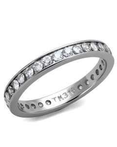 JCE2343 High polished (no plating) Stainless Steel Ring with AAA Grade CZ  in Clear