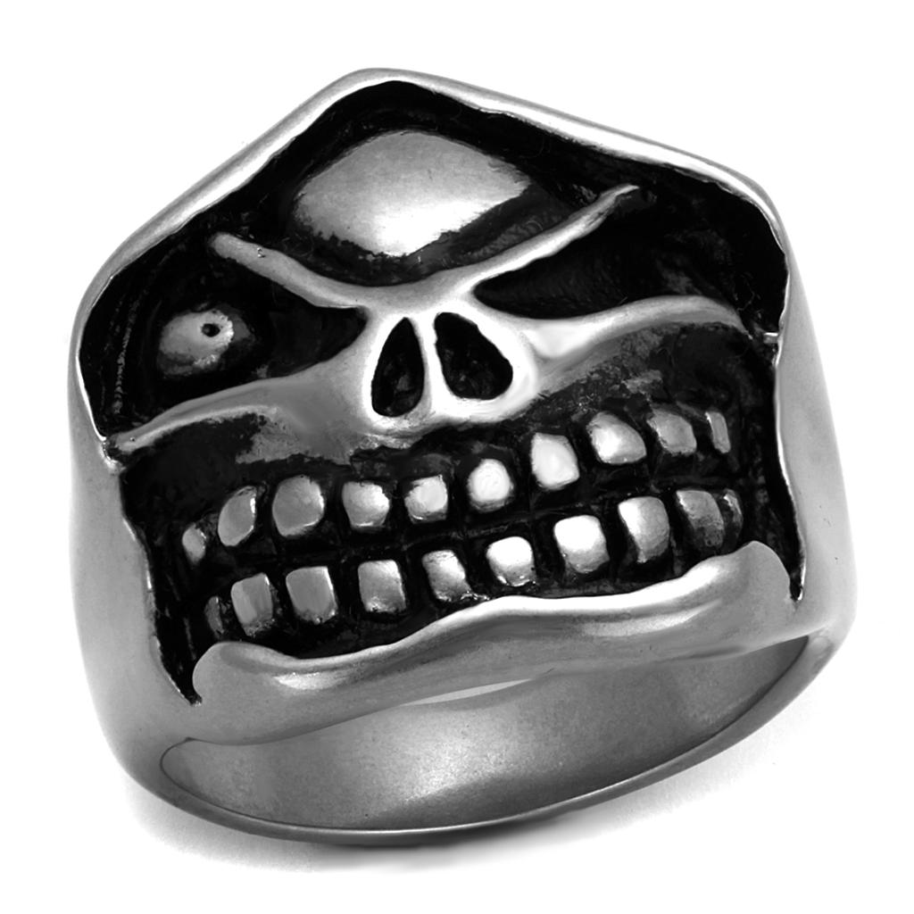 JCE2418 Antique Silver Stainless Steel Ring with Epoxy  in Jet