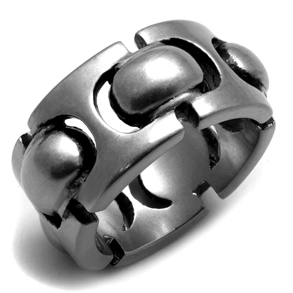 JCE2421 Antique Silver Stainless Steel Ring with Epoxy  in Jet