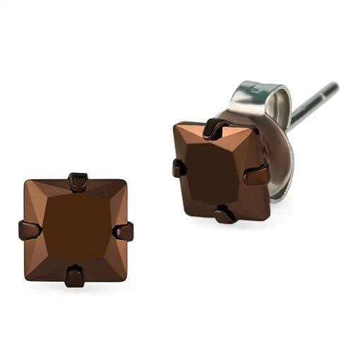JCE2583 Two Tone IP Light Brown (IP Light coffee) Stainless Steel Earrings with AAA Grade CZ  in Light Coffee