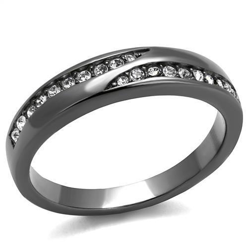 JCE2751 IP Light Black  (IP Gun) Stainless Steel Ring with Top Grade Crystal  in Clear