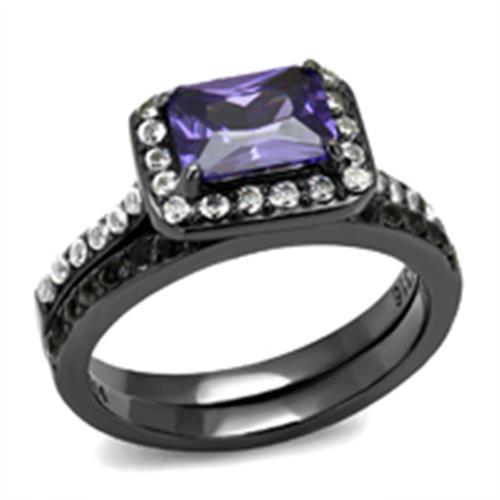 JCE2778 IP Light Black  (IP Gun) Stainless Steel Ring with AAA Grade CZ  in Tanzanite