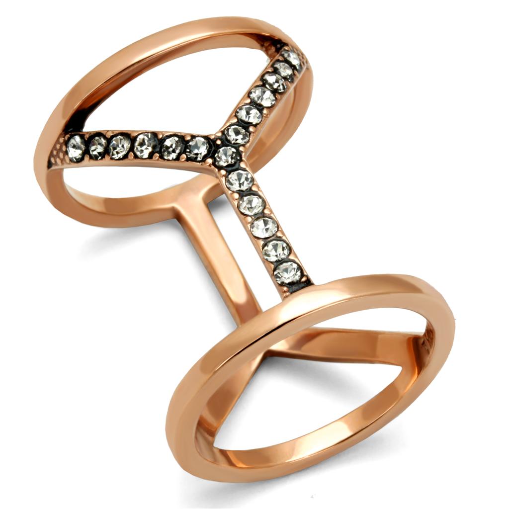 JCE2825 IP Rose Gold(Ion Plating) Stainless Steel Ring with Top Grade Crystal  in Clear