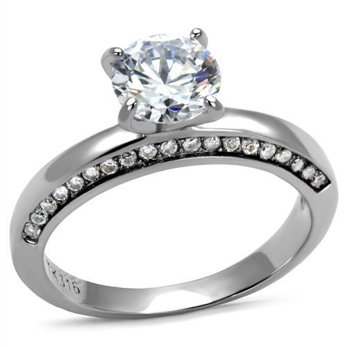 JCE2864 High polished (no plating) Stainless Steel Ring with AAA Grade CZ  in Clear