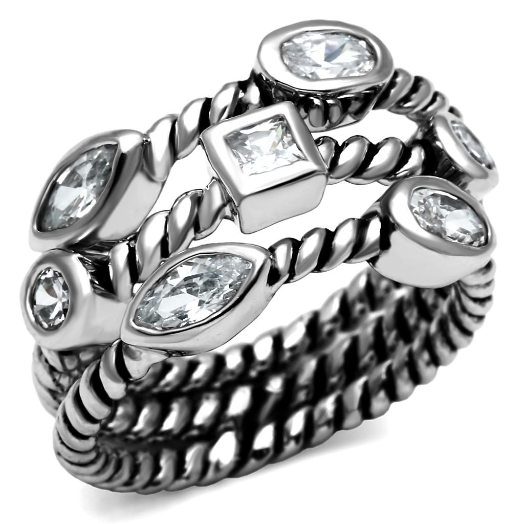JCE2880 High polished (no plating) Stainless Steel Ring with AAA Grade CZ  in Clear