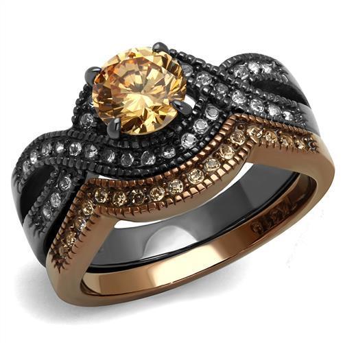 JCE2957 IP Light Black & IP Light coffee Stainless Steel Ring with AAA Grade CZ  in Champagne