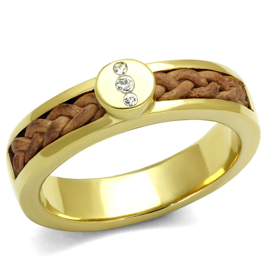 JCE3096 IP Gold(Ion Plating) Stainless Steel Ring with Top Grade Crystal  in Clear