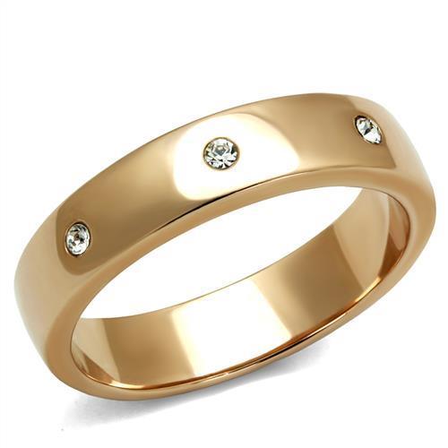 JCE3107 IP Rose Gold(Ion Plating) Stainless Steel Ring with Top Grade Crystal  in Clear