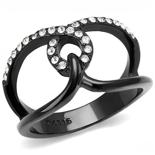 JCE3166 IP Black(Ion Plating) Stainless Steel Ring with Top Grade Crystal  in Clear