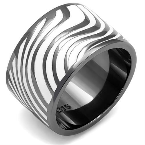 JCE3171 IP Light Black  (IP Gun) Stainless Steel Ring with Epoxy  in White
