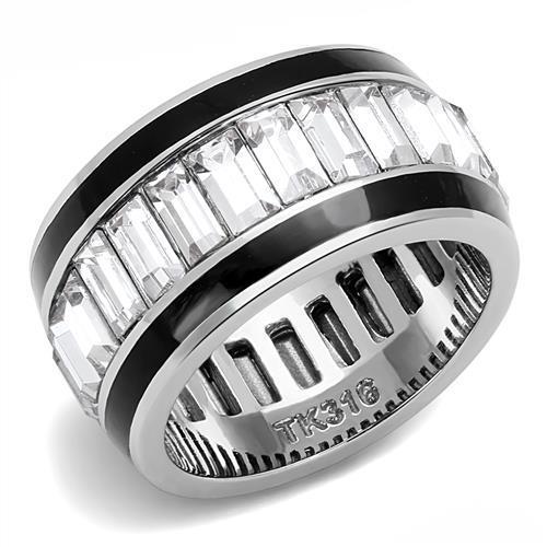 JCE3173 High polished (no plating) Stainless Steel Ring with Top Grade Crystal  in Clear
