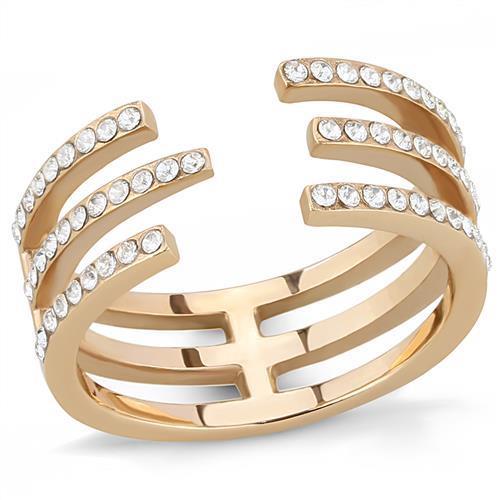 JCE3236 IP Rose Gold(Ion Plating) Stainless Steel Ring with Top Grade Crystal  in Clear